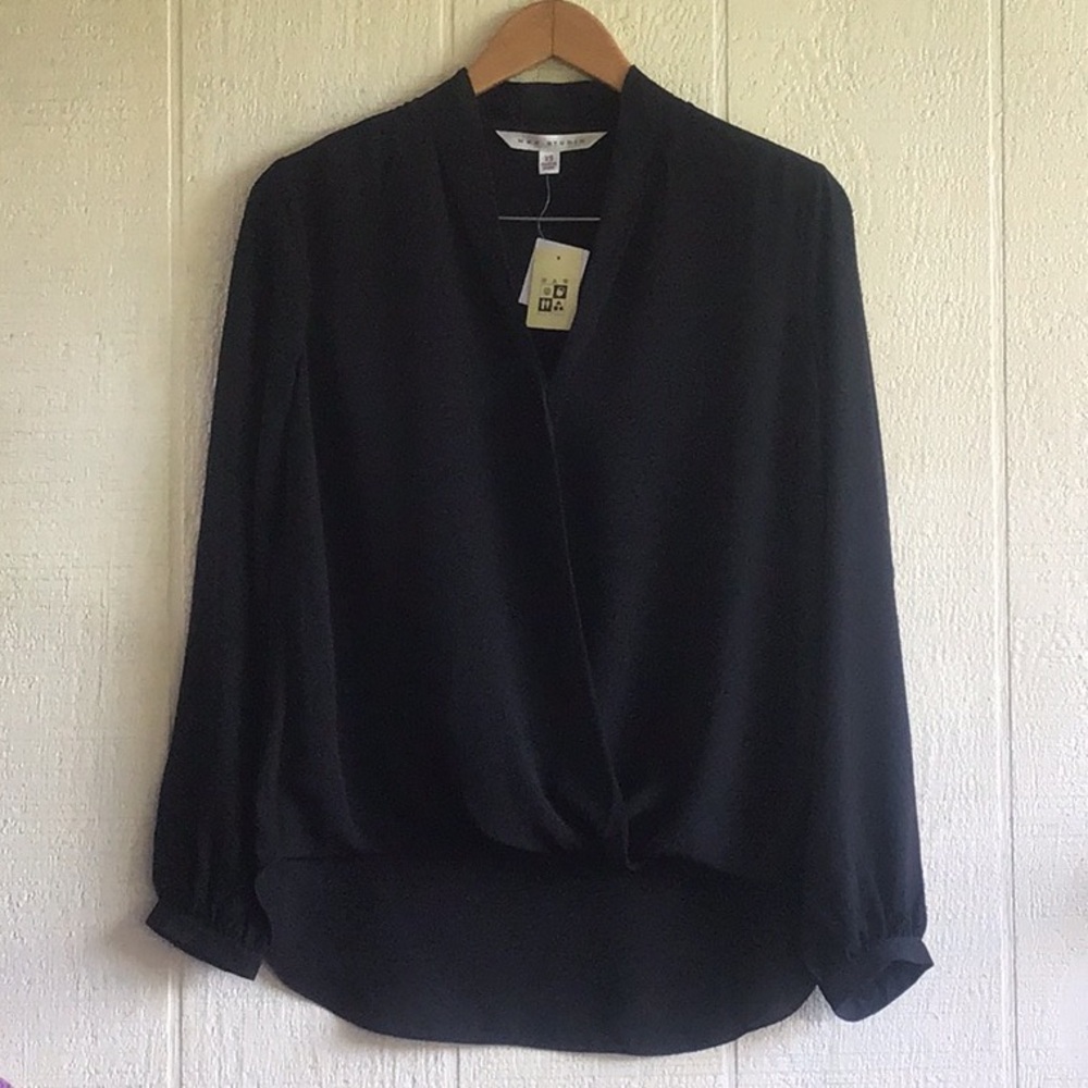 Max Studio faux wrap Black V-Neck Blouse